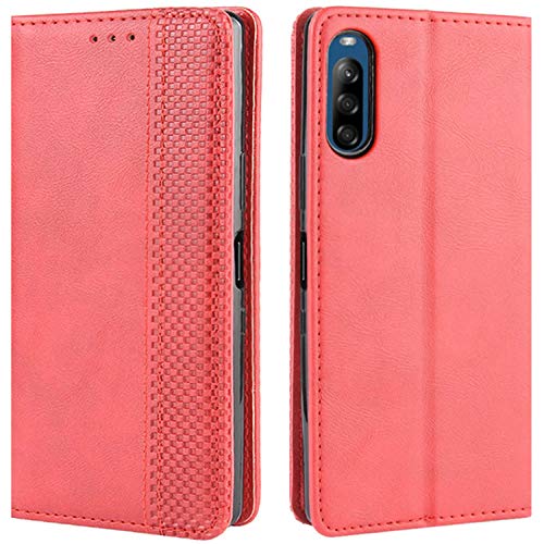 HualuBro Coque pour Sony Xperia L4, Housse à Rabat en Retro PU Cuir Flip Cover Case Antichoc Magnétique Portefeuille Etui pour Sony Xperia L4 Coque (Rouge)