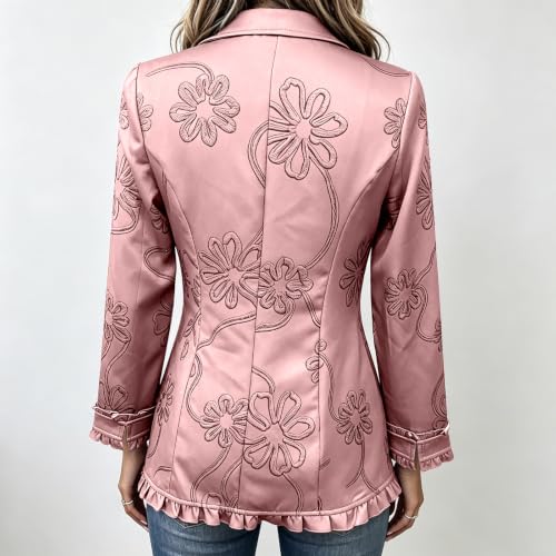 Womens Jackets Casual Long Cardigan Ruffle Trim Button Down Lapel Jacket - image 3