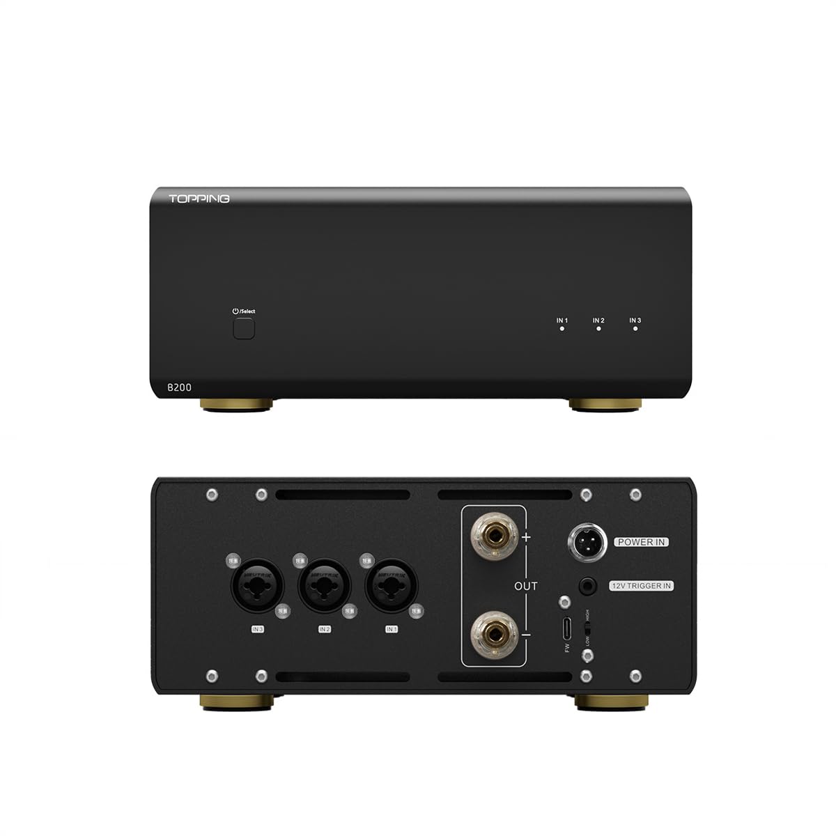 Topping B200 Mono Pure Power Amplifier - 200W Ouput 3 x XLR/TRS Balanced Input 2 Gain NFCA Discrete Amplifier 12V Trigger (Black)