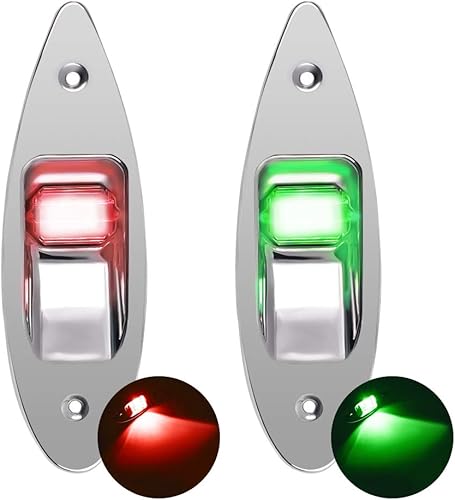 Un par de luces de navegación para barcos, luces LED de arco de lágrima, 12 V, acero inoxidable, luz lateral marina, luces de señal de vela rojas y
