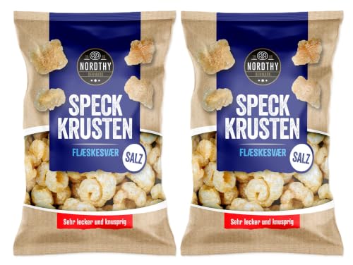 Nordthy Schweinekrusten aus Dänemark 2 x 150g | Knusprige Pork Rinds aus Schweineschwarte | Proteinreicher Snack | Low Carb Knabbersnack | 300g