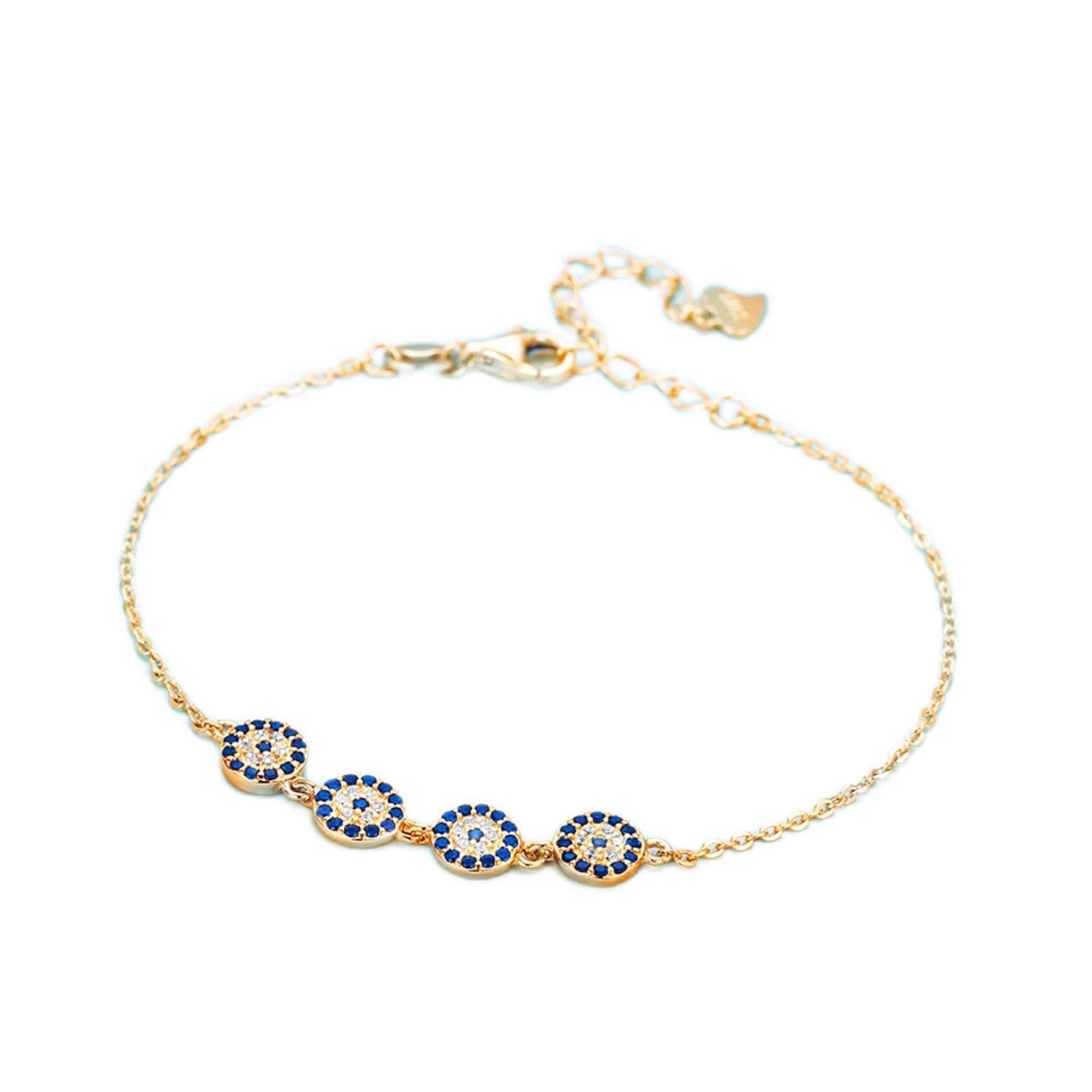 CGCSYZ Charm 925 Sterling Silver Women Blue Stone Crystal Lucky Turkey Evil Eye for Women Turkey Gold Jewelry, Gold