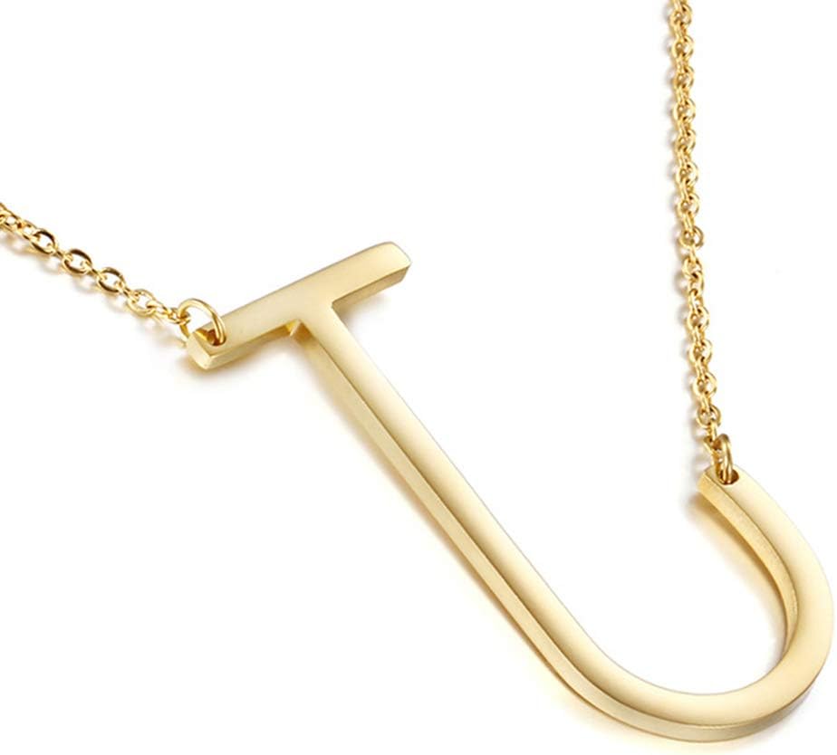 Sideways Initial Necklace 18K Gold Plated Stainless Steel Large Big Letters Pendant Necklace Script Name Monogram Necklaces for Women