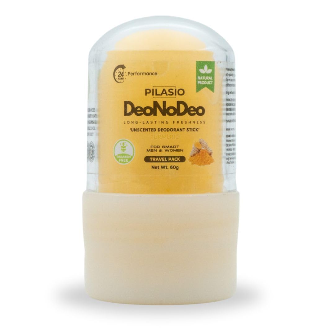 Pilasio Natural Deodorant Roll-On Stone | India's 1st Crystal Stone Deodorant with Turmeric | Brigthens Underarm | Alcohol & Acids Free | 24hr Odor Control | UNSCENTED/NO FRAGRANCE
