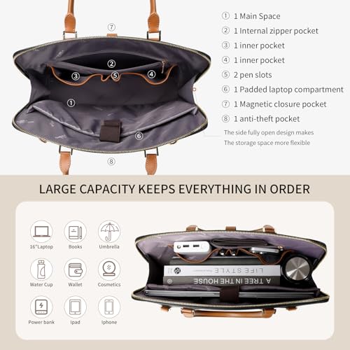 Handmade Vegan Leather Briefcase Bags,15.6 inch Large Laptop Purse Bags for Women Men Work, Top Handle Handbags and Wristlet Wallet4