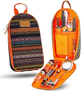 11 Piece Camp Kitchen Cooking Utensil Set Travel Organizer Grill Accessories Portable Compact Gear for Backpacking BBQ Camping Hiking Travel Cookware Kit Water Resistant Case (Orange)