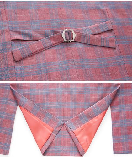 Men's Suits, 3 Piece Temperament Pink Plaid Double Breasted Tuxedo Suit, for Business Casual Wedding Banquets Party Suit4