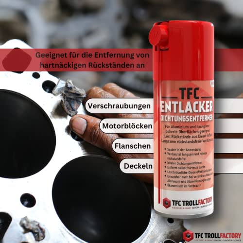 TFC Abbeizer Spray I 400 ml - Entlacker & Dichtungsentferner I Kraftvolle Entfernung von Lack, Klebstoff, Öl und Bitumen I geeignet für Metall, Holz, Keramik und Glas, PE & PP