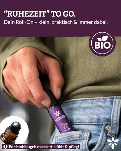 Heldengrün® BIO Roll-On 'Ruhezeit' [100% NATURREIN] Anti-Stress Duft - Dermatologisch getestet - Stressfrei Roll On mit Bio-Lavendel & Zirbe - 2-in-1: Duft & Pflege