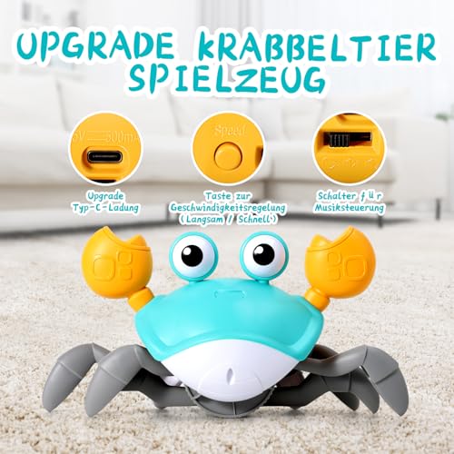 ECHOCUBE Interaktives Krabbelspielzeug, Interaktive Musikkrabbe, die automatisch Hindernissen ausweicht, Elektronische Musikkrabbe für Kinder Junge Mädchen ab 3 Jahren - Grün
