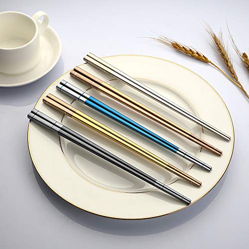 image for Devico Chopsticks Reusable, Premium 18/8 Stainless Steel Chopstick Met
