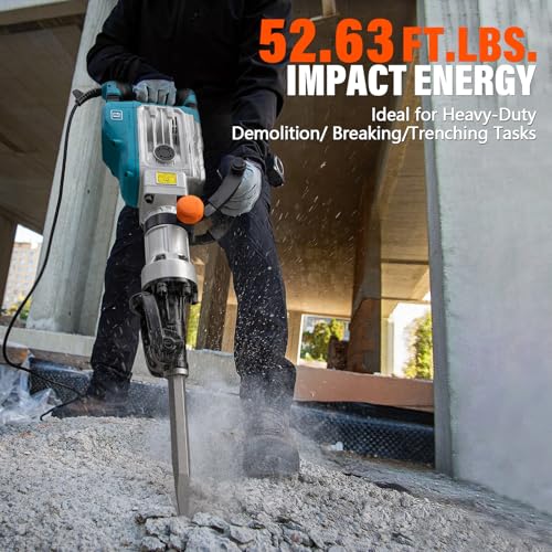 Image of Berserker 1700W 40-Pound Demolition Jack Hammer 127FD with 1-1 /8 inch Hex,14Amp | Heavy duty Corded Electric Concrete /Pavement Breaker with Vibration Control, Trigger Lock, Wheeled Carrying Case & 2 Chisels