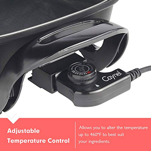 Caynel 12 x 12 Inch Nonstick Ceramic Electric Skillet with Glass Lid, Aluminum Body, 1400-Watts, Adjustable Temperature Controller Goes Up to 460 Degrees for Fry, Bake, Steam or Simmer, Easy to Clean (Black)