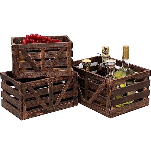 Wooden Storage Crates Nested Crates Set of 3 (Large,Medium,Small),Farmhouse Decorative Boxes with Handles for Home Organization,Display,Brown Wood Crates