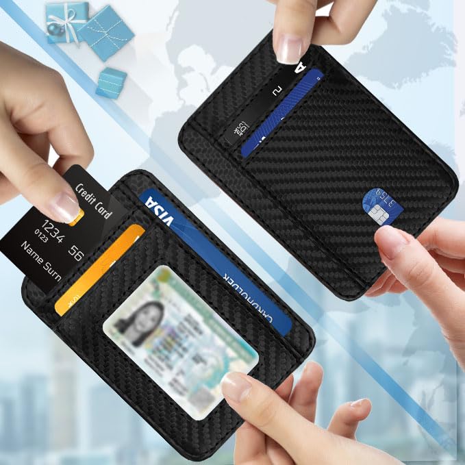 Slim Wallet for Men, Credit Card Holder Wallet RFID Blocking Front Pocket Leather Wallets for Men Women Gift Box (Black Carbon)4