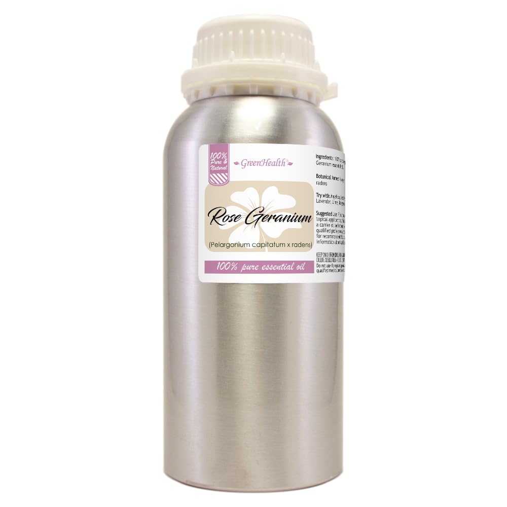 Essential Oil  16 fl oz (473 ml) Aluminum Bottle w/Plug Cap  100% Pure Essential Oil  GreenHealth (Rose Geranium)