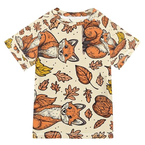 Boys Short Sleeve T-Shirts Red Fox Animal Rashguard Kids Swim Shirts Sun UPF 50+ Multicoloured