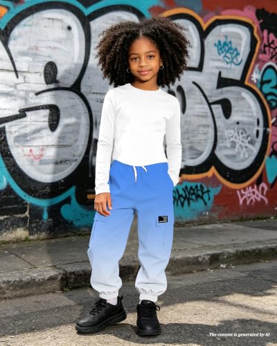 Image of Betusline Girls Fall Winter Clothing Sets, Long Sleeve Crop Top & Cargo Jogger Pants 2 Piece Outfit Sets,4T-14Y