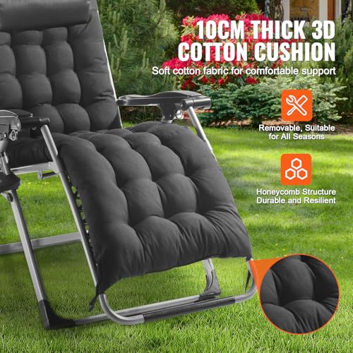 Image of VEVOR Zero Gravity Chair, 26 inch Zero Gravity Recliner Lounge Chair for Indoor and Outdoor, Adjustable Anti Gravity Chair with Cushion, Headrest, Footrest, and Cupholder, 500 lbs, Black