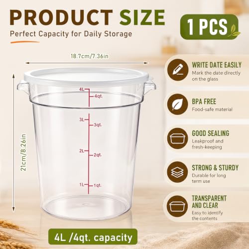 Image of Ziliny 1 Pcs 4 Qt Dough Proofing Container with Lid and Red Scale, White