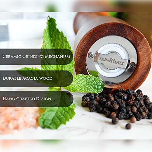 Wooden Salt And Pepper Grinder Set - Premium Acacia Wood Grinders With Adjustable Ceramic Grinding Mechanism - 8 Inch Refillable Salt And Pepper Mills #TOP4