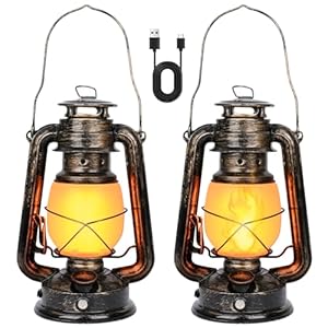 Weinsamkeit Lanternes Exterieur, 2 Pièces LED Lanterne d&rsquo;extérieur Vintage Rechargeable, Réaliste Effet Flamme, Rétro Lampe Tempete LED pour Maison, Jardin, Camping, Terrasse, Porche