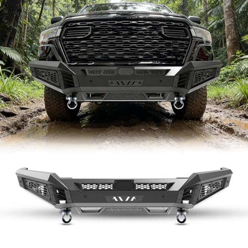 WOLFSTORM Front Bumper for 2025-2026 Dodge Ram 1500 Pickup Trucks, Heavy Duty Steel Offroad Bumper with Side Wings, D-Rings & LED Pod Lights (Main Body + SIde Wings Style A)