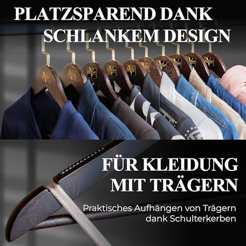 Vanlim Premium Kleiderbügel aus Lotusholz – Extra Stabil, Platzsparend & rutschfest – Elegante Holz-Kleiderbügel für Kleidung, Anzüge & Kleider – Perfekt für Ihren ordentlichen Schrank