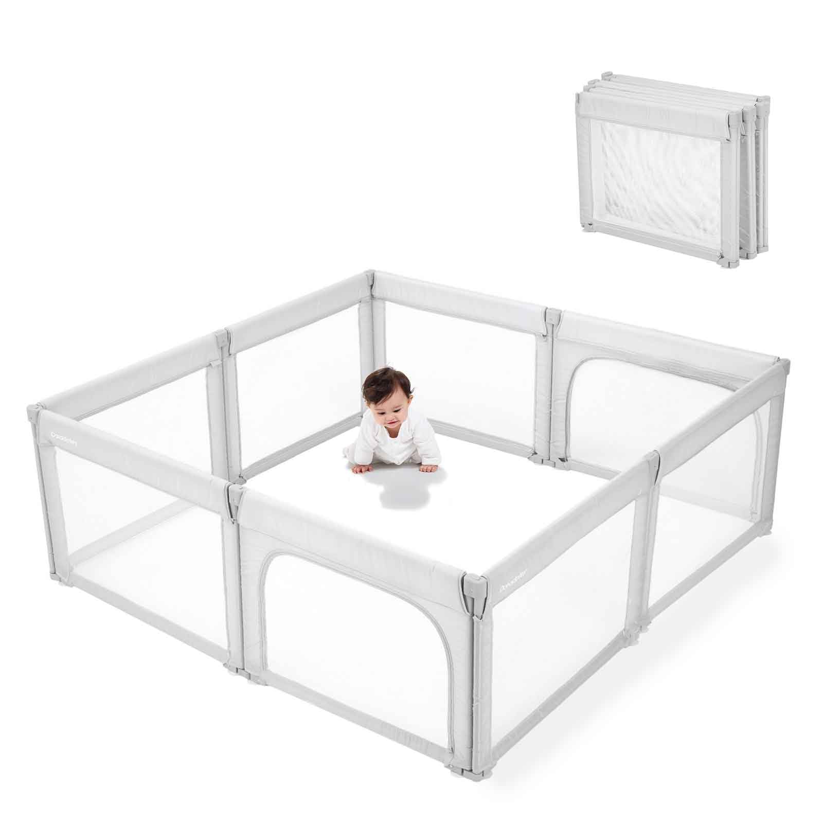 Dora dotey Light Grey Playpen for Babies and Toddlers, Foldable & Adjustable, 71x59x27 inches