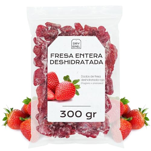 Fresas Deshidratadas con Azucar 300 gr - Fresas Secas Enteras - Fruta Deshidratada - Ideal para Reposteria y Snacks - Sin Gluten (300 gr, Fresa Entera)