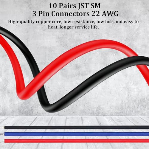 Fielect 10 pares conector JST SM 3 pines macho a hembra 20cm miniatura 5