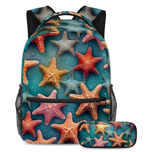 Cartables esthétiques étoile de mer grand format avec trousse assortie