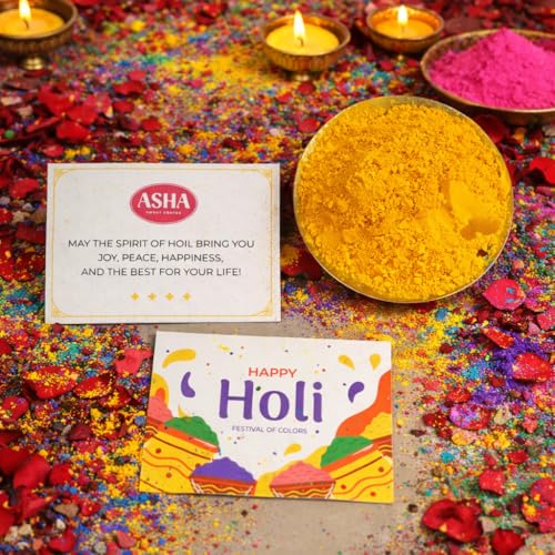Image of ASHA SWEETS Holi Celebration Combo Pack with Premium Baklava (250gm), 2 x Organic Gulal & Wish Card Set for Gifting & Celebration|Premium Holi Festive Gift Box for Family & Friends