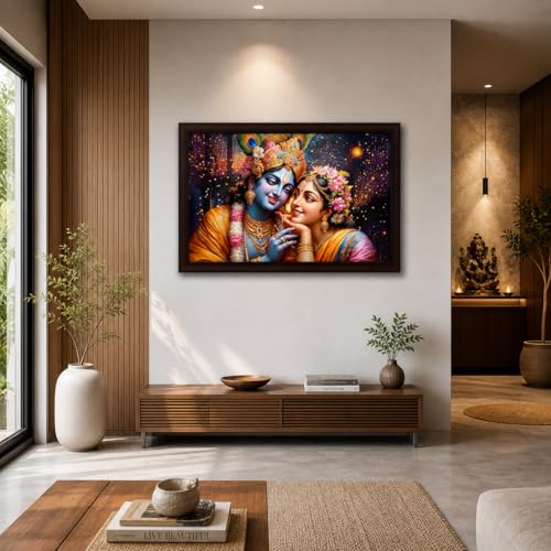 Image of Masstone Radhe Krishna Wall Painting | UV Textured Effect Framed HD Wall Art (50 x 35 cm) | Krishna Radha Photo Frame for Living Room, Bedroom, Pooja Room & Home Decor