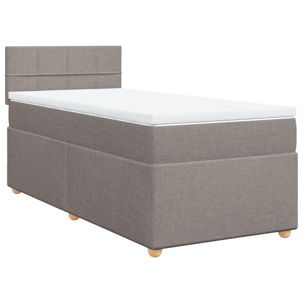 Sprężynowy materac kieszeniowy tkanina poliestrowa Taupe 100x200 cm | Łóżko kontynentalne z materacem 100x200 cm, taupe, tkanina, z topperem i stelażem
