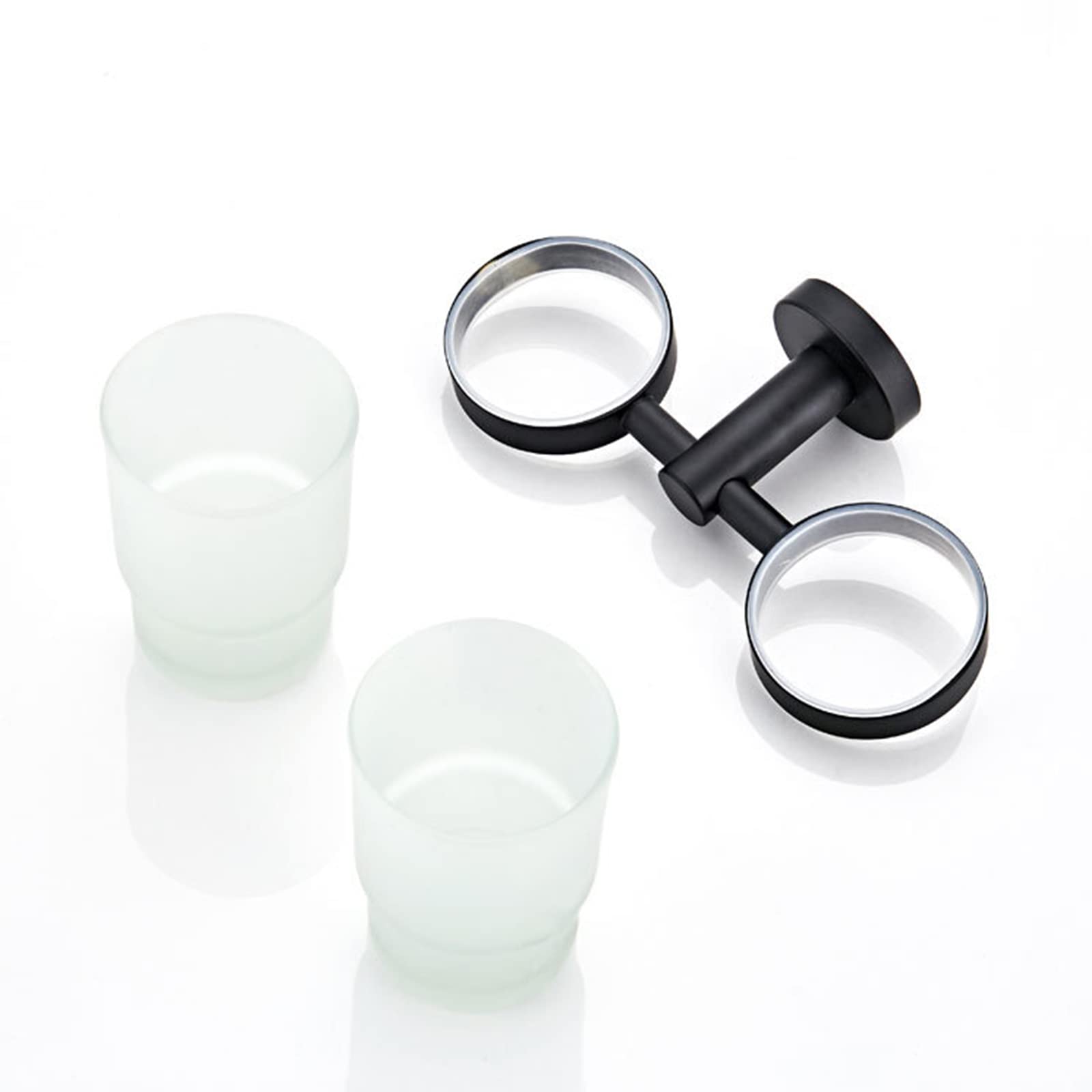 Schwarzer Zahnbürstenhalter, Badezimmer-Zahnbürste Im Modernen Stil Aus Messing Mit Becherhalter Aus Milchglas, Zahnbürstenhalter Zur Wandmontage