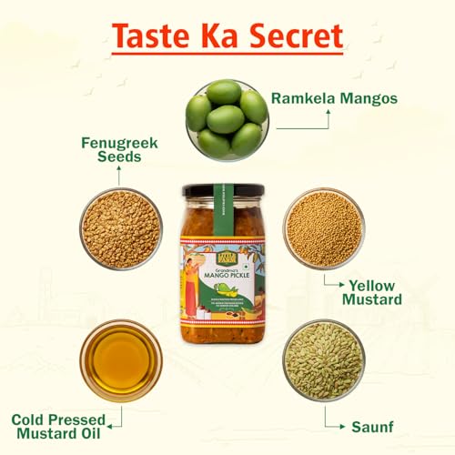 Image of THE LITTLE FARM CO Punjabi Mango Pickle - Aam ka Achar (400g) | Less Oil Mustard Base Homestyle Tangy Mango Pickles with Saunf | No Added Preservatives, Artificial Colours & Flavours | Traditional Recipe