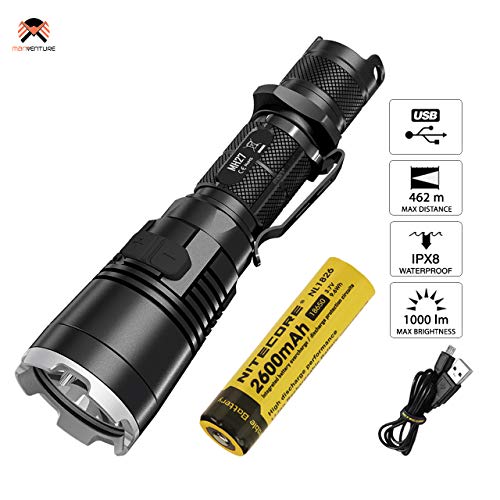 NITECORE MH27 Lampe Torche Rechargeable USB - 1000 Lumen Lampe de Poche Tactique Multitask Etanche avec LED RGB ([ Batterie Nitecore 18650 Incluse ])