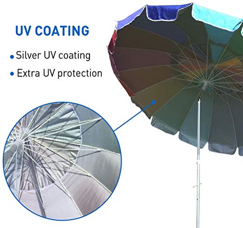 EasyGo 8 Foot Heavy Duty HIGH Wind Beach Umbrella - Giant 8' Beach Umbrella with Sand Anchor & Carrying Bag -Sturdy Pole and Thicker Fiberglass Ribs for High Wind Resistance