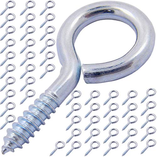 COLIBYOU 10PCS 14# Silver Color Zinc Plated Metal Cup Hooks Eye Shape Screw Hooks Self-Tapping Screws Hooks Ring 2 Inches