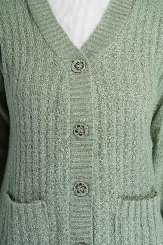 Image of MANRA Women's Woolen V-Neck Buttoned Full Sleeve Cardigan Self Design Soft Wool Fabric Winter Wear Pure Wool Sweater Fully Warm with Front Pockets Stylish Cardigan