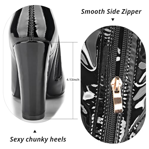 Women Thigh High Boots Chunky Heel Over The Knee Boots Patent Leather PU Stretchy Tall Boots Sexy Pointed Toe Fashion GOGO Boots Prom Party Knee High Boots4