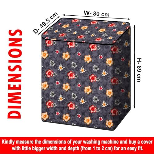 Image of The Furnishing Tree Semi-Automatic Top Load Washing Machine Cover | Waterproof & Dustproof | Easy to Clean | Inlet & Outlet Pipe Provision | Durable & Washable, Floral Grey Polyester (49.5x80x89 CM)