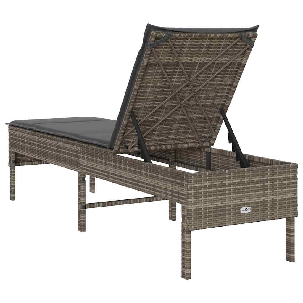 Leżak z poduszką Szary 55x200x44cm Polirattan Regulowany Oparcie Ogrodowy Plażowy Wygodny Leżak Siedząco Leżący z Poduszką Szary na Taras Balkon Ogród Odporny na UV