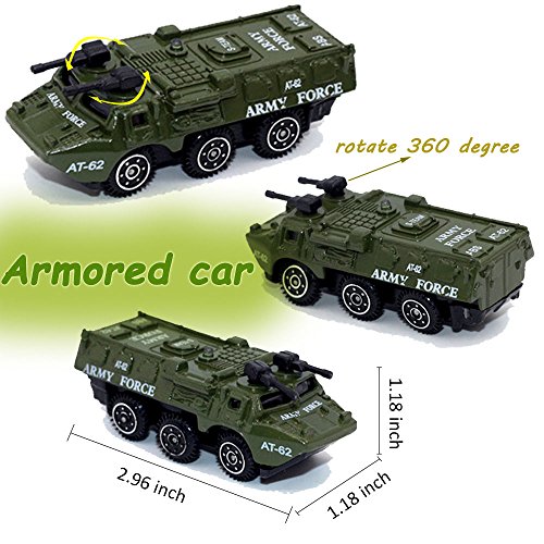 MinYn Army Vehicles Alloy Military Model Car Set 5 pcs Diecast Metal Army Toys Mini Helicopter Tank Truck Armored Car for Kids Boys…