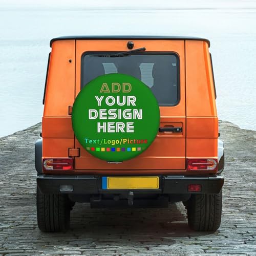 Image of Custom Spare Tire Cover with Logo Photo Text, Personalized Polyester Tire Covers Protectors for Trailer RV SUV and Many Vehicles, Green