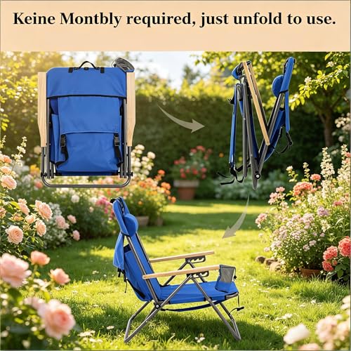 Chaise de camping pliable robuste dossier inclinable bleu Oxford 600D - 5