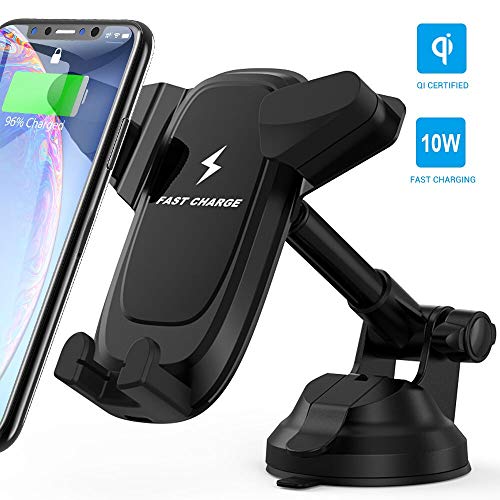 Cargador Inalambrico para Coche QI,Avolare Ajustable Soporte Elástico Carga Rápida 10W para Galaxy S10/S10+/S9/S8/S7/Note 9/8,7.5W para iPhone 11/11 Pro/XS/XS Max/XR/X/8/8 Plus,5W con Cable USB C 0,8m
