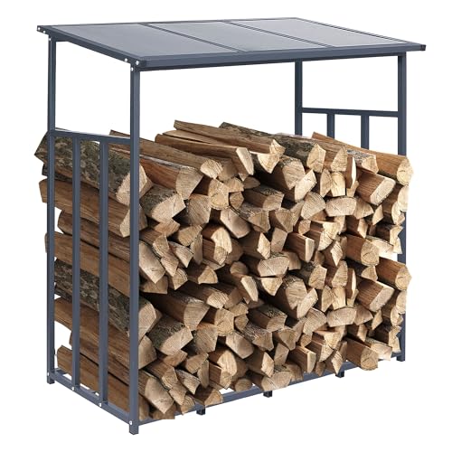 ML-Design Abri de Bois de Chauffage, Étagère Rangement Extérieur Métal, Anthracite, XL 143x70x145 cm, 1,2 m³, Support Stable de Stockage, Aide à l'Empilage des Bûches