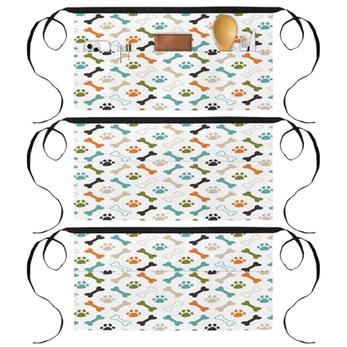 Demi-tablier motif pattes de chien lot de 3 pour passionnés de cuisine et de pâtisserie